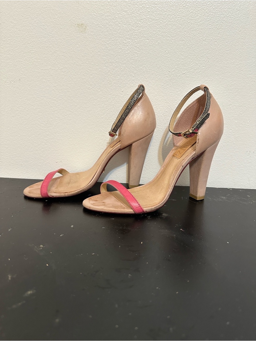 SCHUTZ Blush and Pink Ankle-Strap Block Heels